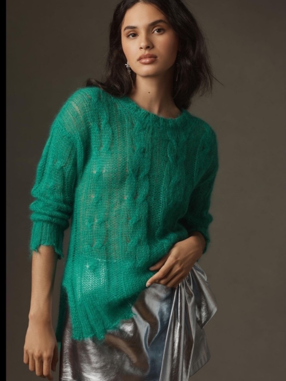 BOGO! Anthropologie The Posey Stitchy Distressed Sweater Wool Green Large